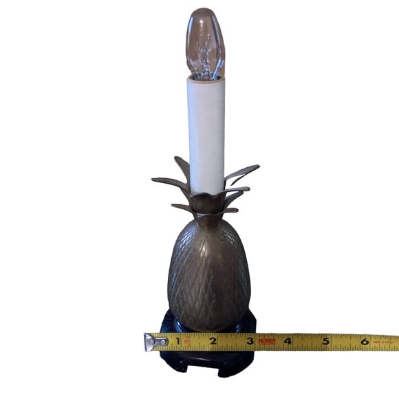 Andrea by Sadek Brass Mini Wood Base Pineapple Lamp with Shade 11.5 in - Picture 8 of 13